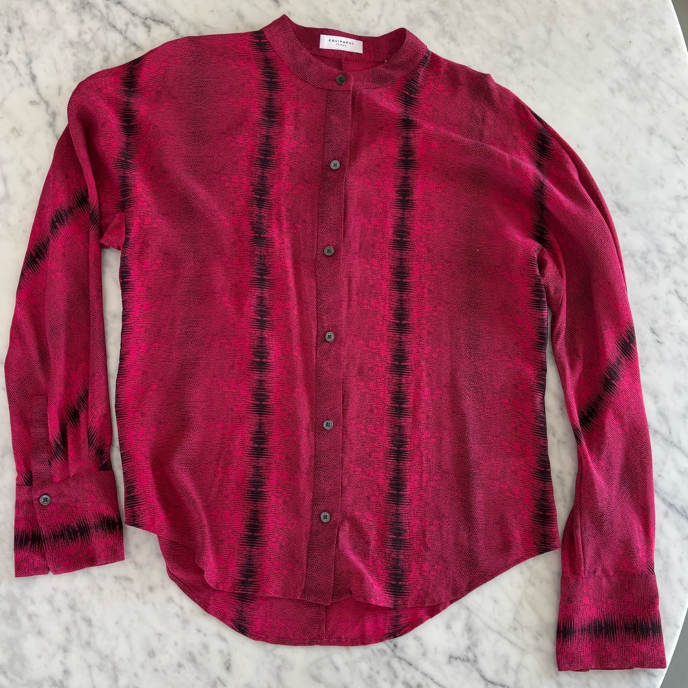 Equipment Red and Black Button-Down Silk Blouse - Picture 4 of 10